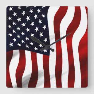 American Flag Patriotic Independence Day Square Wall Clock