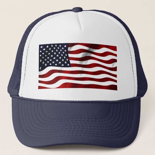 American Flag Patriotic Independence Day Trucker Hat (Front)