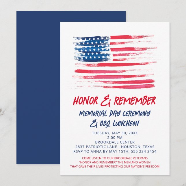 American Flag Patriotic Invitation (Front/Back)