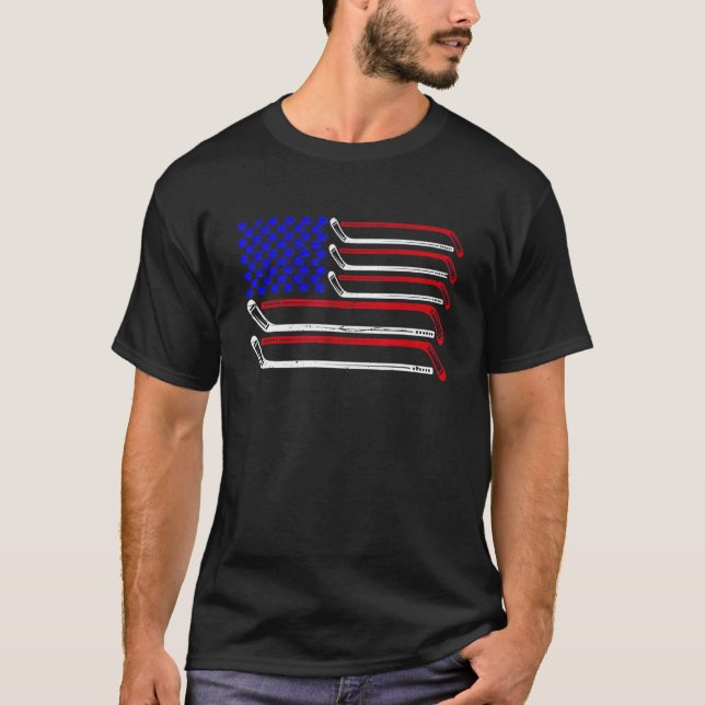 American Flag Patriotic Men Women Hockey USA Youth T-Shirt (Front)