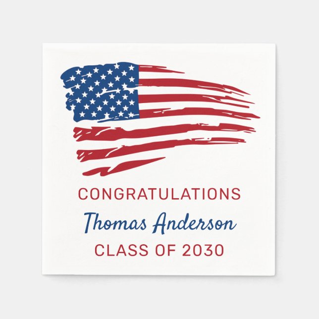 American Flag Patriotic Military Graduation  Napkin (Front)