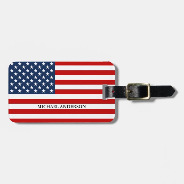 American Flag Patriotic Name Travel Luggage Luggage Tag (Front Horizontal)