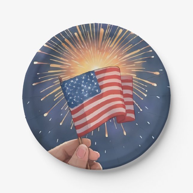 American Flag Patriotic Party Paper Plate (Front)