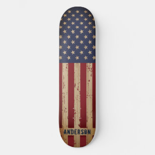American Flag Patriotic Personalised Rustic Wood Skateboard