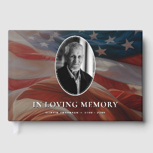 American Flag Patriotic Photo Funeral Memorial Guest Book