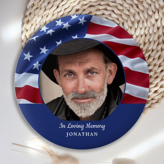 American Flag Patriotic Photo Memorial Funeral  6 Cm Round Badge (Creator Uploaded)