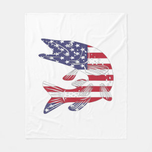 American Flag Patriotic Pike Fisherman Gift Musky  Fleece Blanket