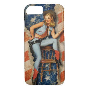 American Flag Patriotic PinUp CowGirl iPhone 7 cas Case-Mate iPhone Case