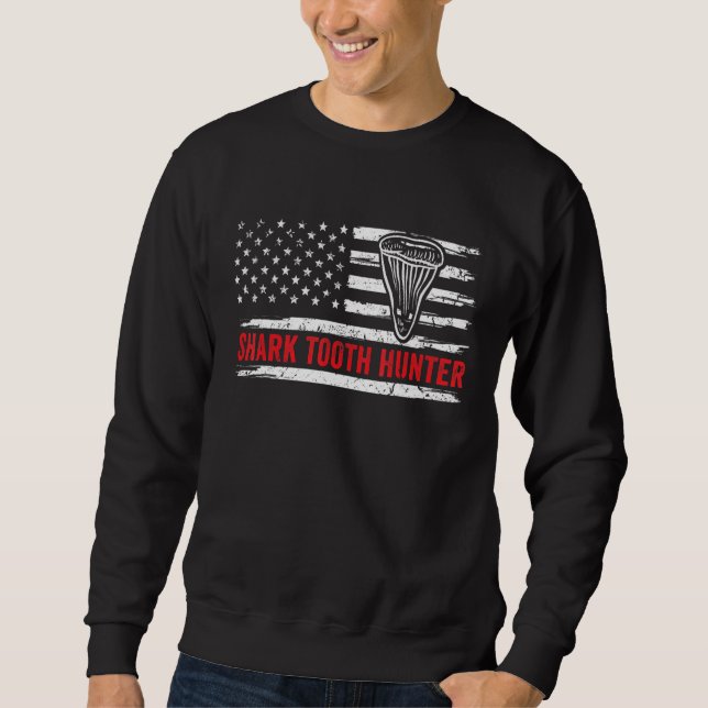 American Flag Patriotic Shark Fossil Tooth Hunter  Sweatshirt (Front)