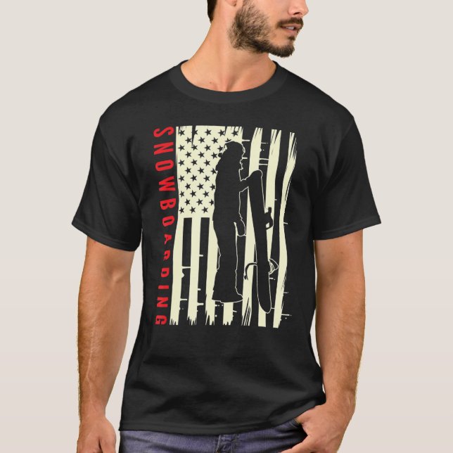 American Flag Patriotic Snowboarder Snowboard Snow T-Shirt (Front)