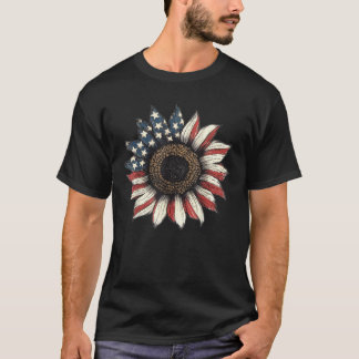American Flag Patriotic Sunflower 4th Of July Amer T-Shirt