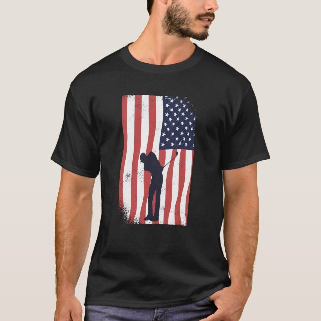 American Flag Patriotic USA Golf Player Club Memor T-Shirt (Front)