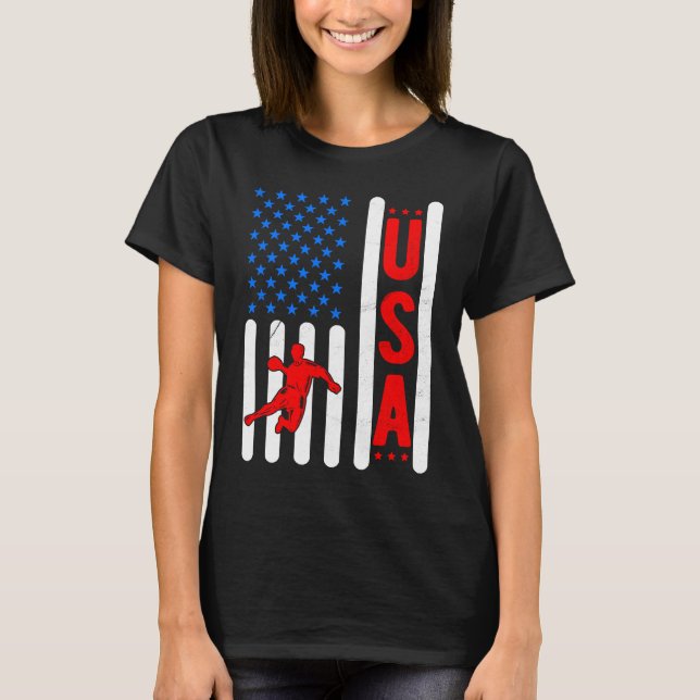 American Flag Patriotic USA Men Women Handball Spo T-Shirt (Front)