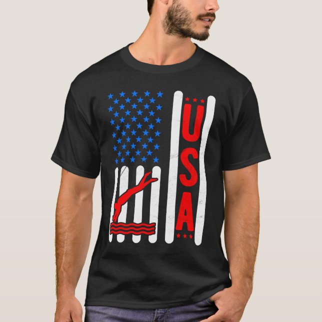 American Flag Patriotic USA Men Women Swimming Fre T-Shirt (Front)