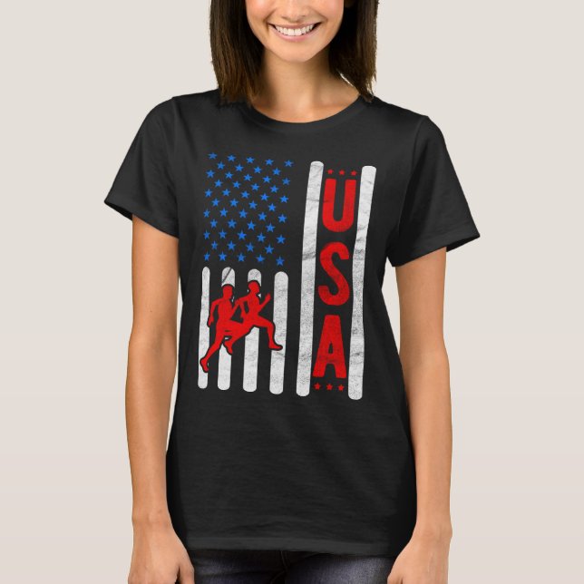 American Flag Patriotic USA Men Women Track and fi T-Shirt (Front)