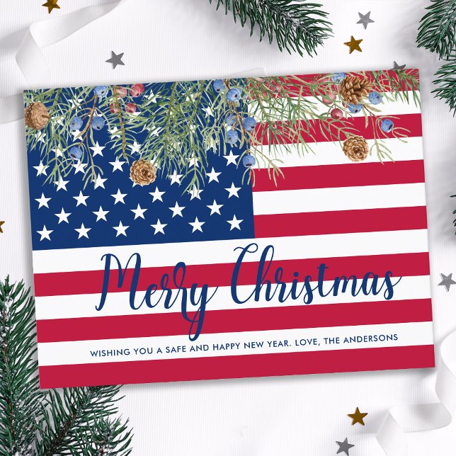 American Flag Patriotic USA Merry Christmas Holiday Postcard (Creator Uploaded)