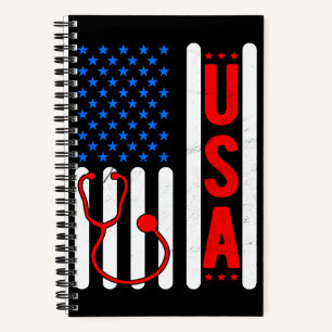 American Flag Patriotic USA Nurse Life RN LPN CNA Notebook
