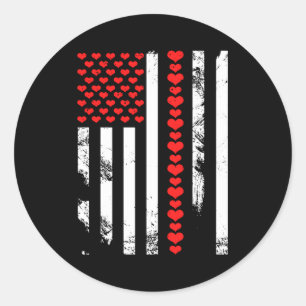 American Flag Patriotic Valentines Day Clic He  Classic Round Sticker