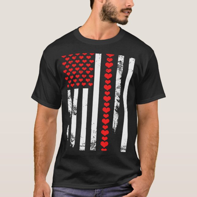 American Flag Patriotic Valentines Day Clic He  T-Shirt (Front)