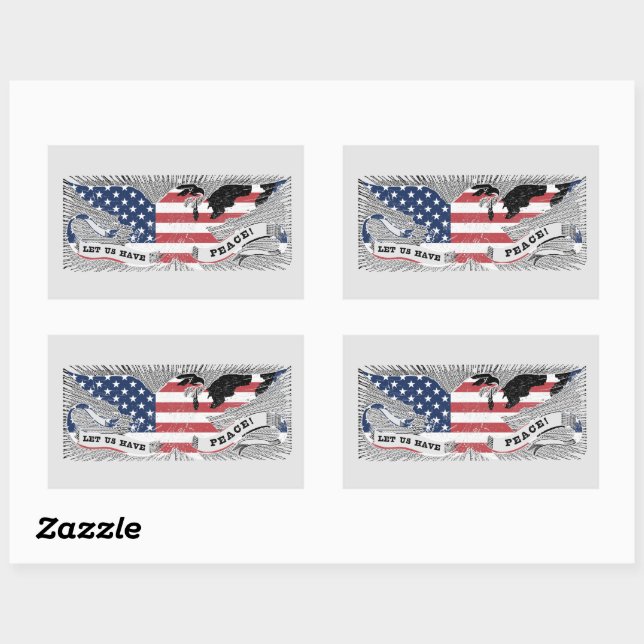 American Flag Peace Eagle Americana Patriotic Art Rectangular Sticker (Sheet)