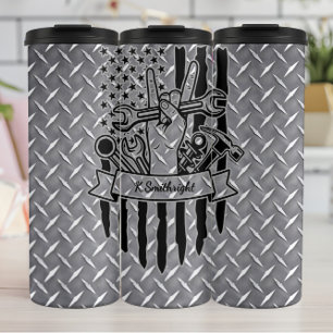 American Flag Peace Mechanic Tools Thermal Tumbler