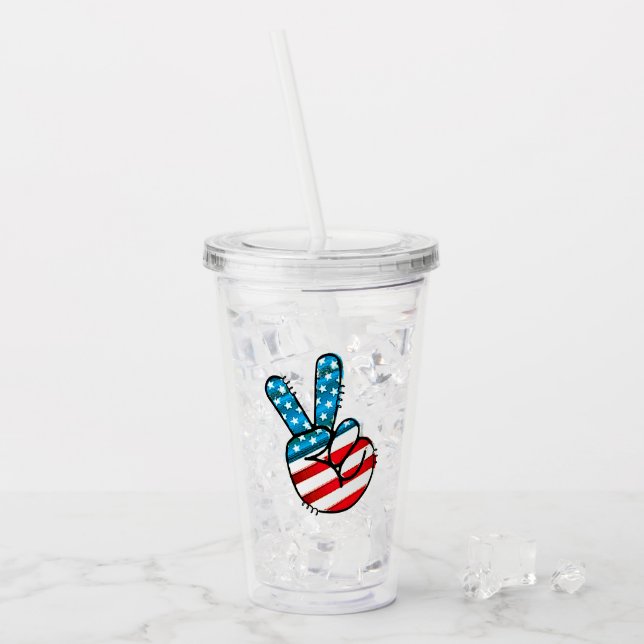 American Flag Peace Sign Acrylic Tumbler (Front Ice)