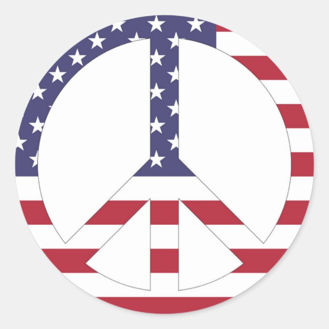 AMERICAN FLAG PEACE SIGN CLASSIC ROUND STICKER (Front)