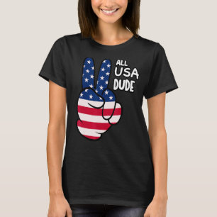 American Flag Peace Sign Hand 4th Of July All Usa T-Shirt