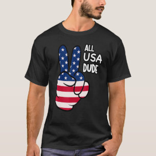 American Flag Peace Sign Hand 4th Of July All Usa T-Shirt