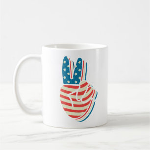 American Flag Peace Sign Hand 4th of July  Coffee Mug