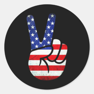 American Flag Peace Sign Hand 4th Of July Patrioti Classic Round Sticker