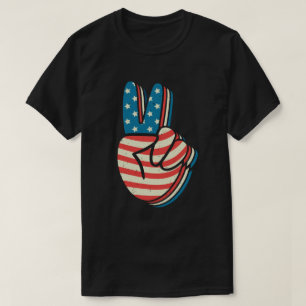 American Flag Peace Sign Hand 4th of July  T-Shirt