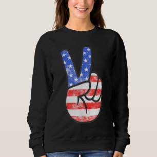 American Flag Peace Sign Hand Fourth of July Sweatshirt