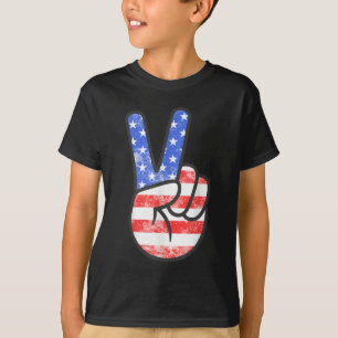 American Flag Peace Sign Hand Fourth of July T-Shirt