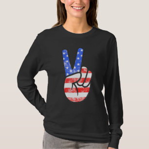 American Flag Peace Sign Hand Fourth Of July T-Shirt