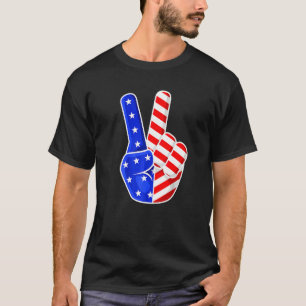 American Flag Peace Sign Hand Fourth Of July T-Shirt