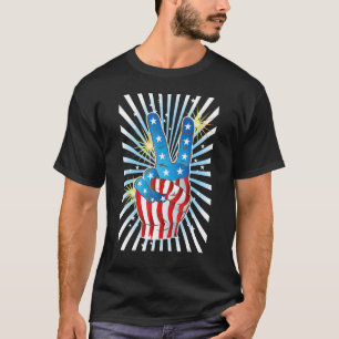 American Flag Peace Sign Hand Fourth of July T-Shirt