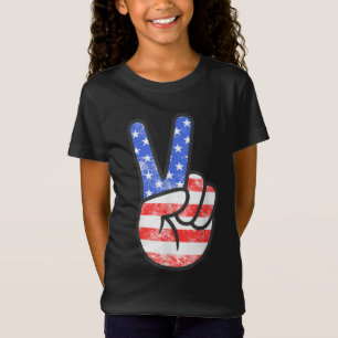 American Flag Peace Sign Hand Fourth of July T-Shirt