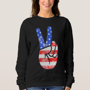 American Flag Peace Sign Hand T- Fourth Of July Sweatshirt
