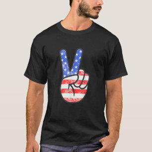 American Flag Peace Sign Hand T-Shirt Fourth of Ju