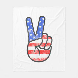 American Flag Peace Sign Hand T-Shirt Fourth of Ju Fleece Blanket