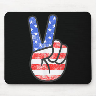 American Flag Peace Sign Hand T-Shirt Fourth of Ju Mouse Mat