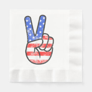 American Flag Peace Sign Hand T-Shirt Fourth of Ju Napkin