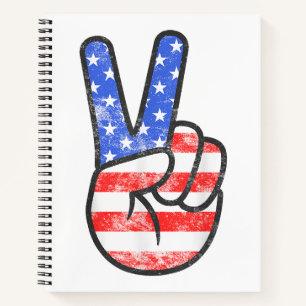 American Flag Peace Sign Hand T-Shirt Fourth of Ju Notebook