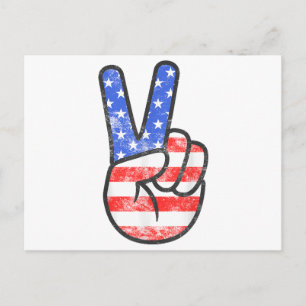 American Flag Peace Sign Hand T-Shirt Fourth of Ju Postcard