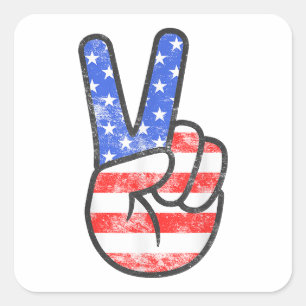American Flag Peace Sign Hand T-Shirt Fourth of Ju Square Sticker