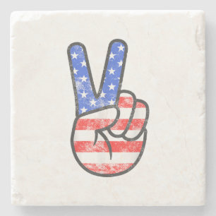 American Flag Peace Sign Hand T-Shirt Fourth of Ju Stone Coaster