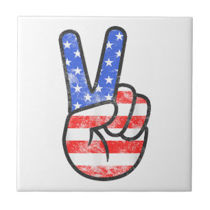 American Flag Peace Sign Hand T-Shirt Fourth of Ju Tile