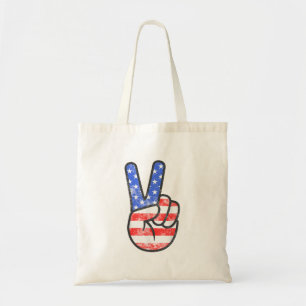American Flag Peace Sign Hand T-Shirt Fourth of Ju Tote Bag