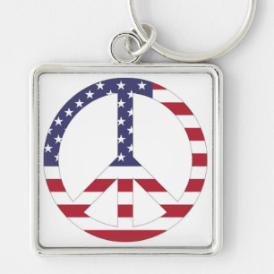 AMERICAN FLAG PEACE SIGN KEY RING